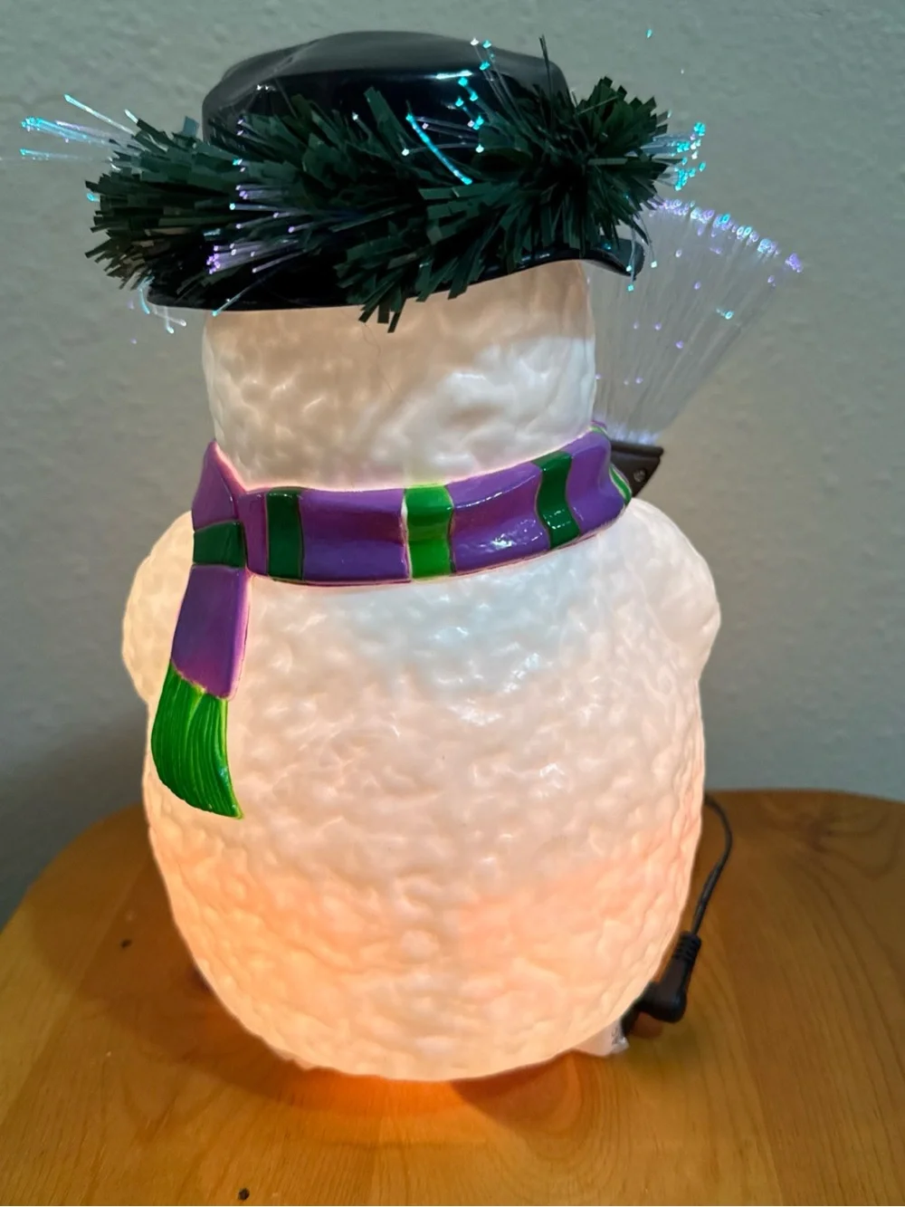 Vtg Fiber optic Blow mold  Purple & Green Snowman Holiday Light